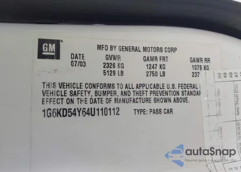 2004 Cadillac Deville Standard из США, поврежденный, VIN 1G6KD54Y64U110112